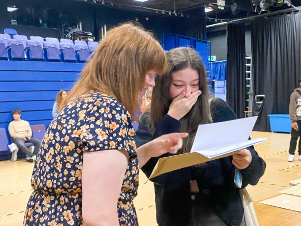 Students celebrate after receiving their A Level results